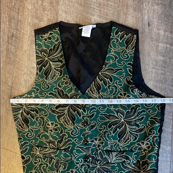 Jack Mulqueen Tapestry Jacquard Green Black Gold Button Vest size S Vintage - Picture 12 of 13